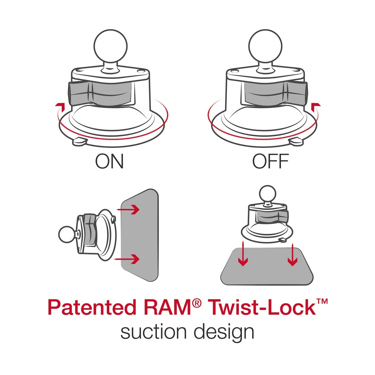 RAM-B-166U Twist-Lock Saugnapfhalterset B - Diamond Base, Socket Arm mittel, Aluminium 9