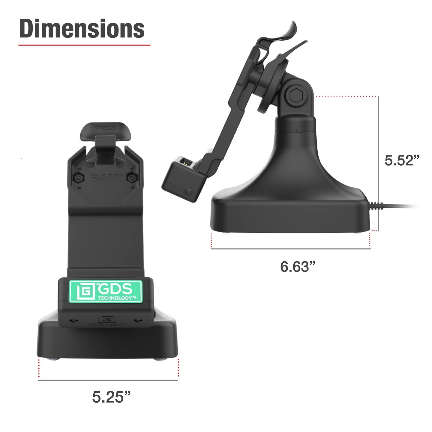 RAM-GDS-DOCK-D14-U1C GDS® Uni-Conn™ Tilt & Swivel Ladedock mit USB-C 4