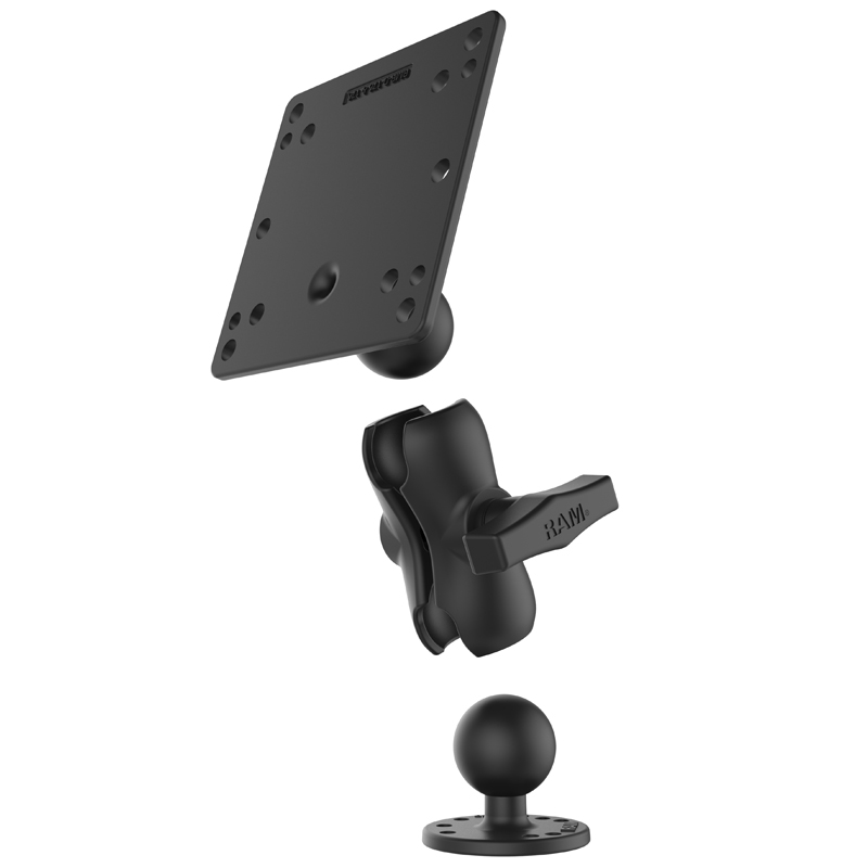 RAM-101U-B-246 VESA-Halterung (100x100/75x75) - C-Arm kurz, Round Base, Aluminium 3