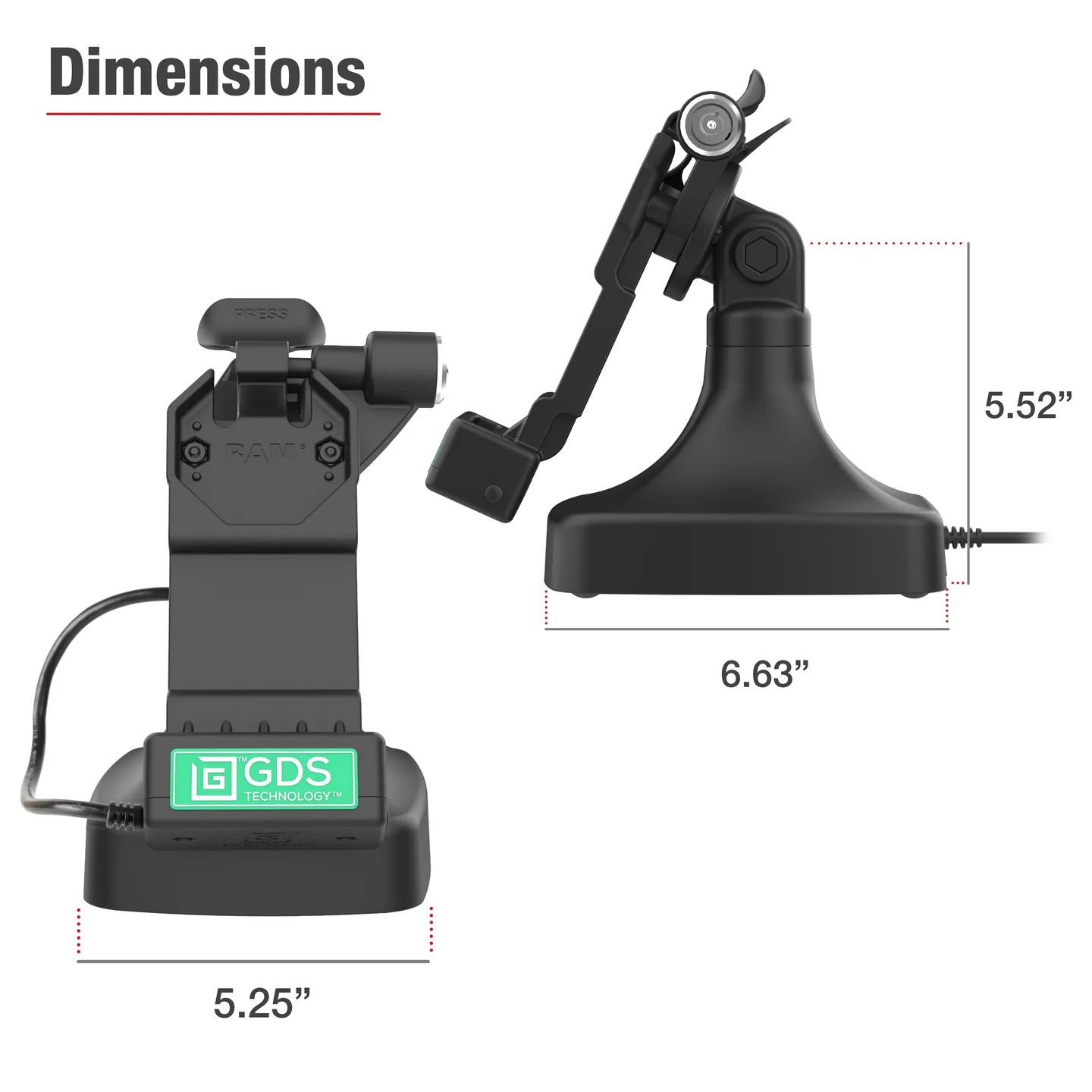 RAM-GDS-DOCKLR-D14-U1C-2A GDS® Uni-Conn™ Ladedock mit Power Single USB-C & Data 2 x USB-A, abschließbar 6