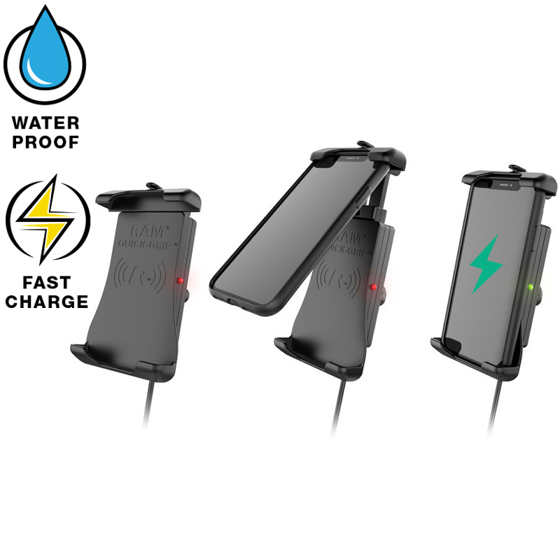 RAM-B-149Z-A-UN14W-V7M Quick-Grip induktive Motorrad-Halterung mit Bügelschelle 0.5-1.5" 3