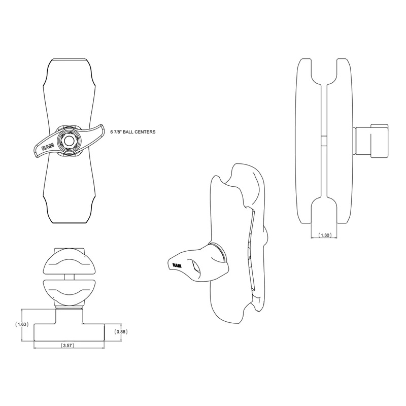 RAM-D-101U Doppel-Kugelhalterung Standard mit 2 x Round Base aus Aluminium 5