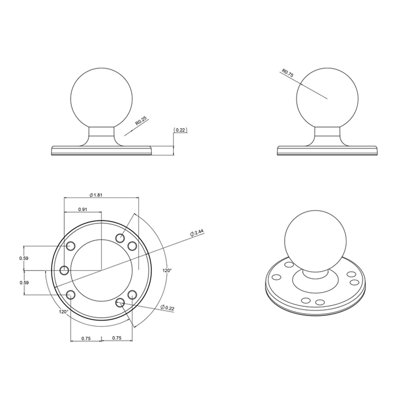 RAM-202U Round Base mit AMPS-Lochmuster und C-Kugel 5