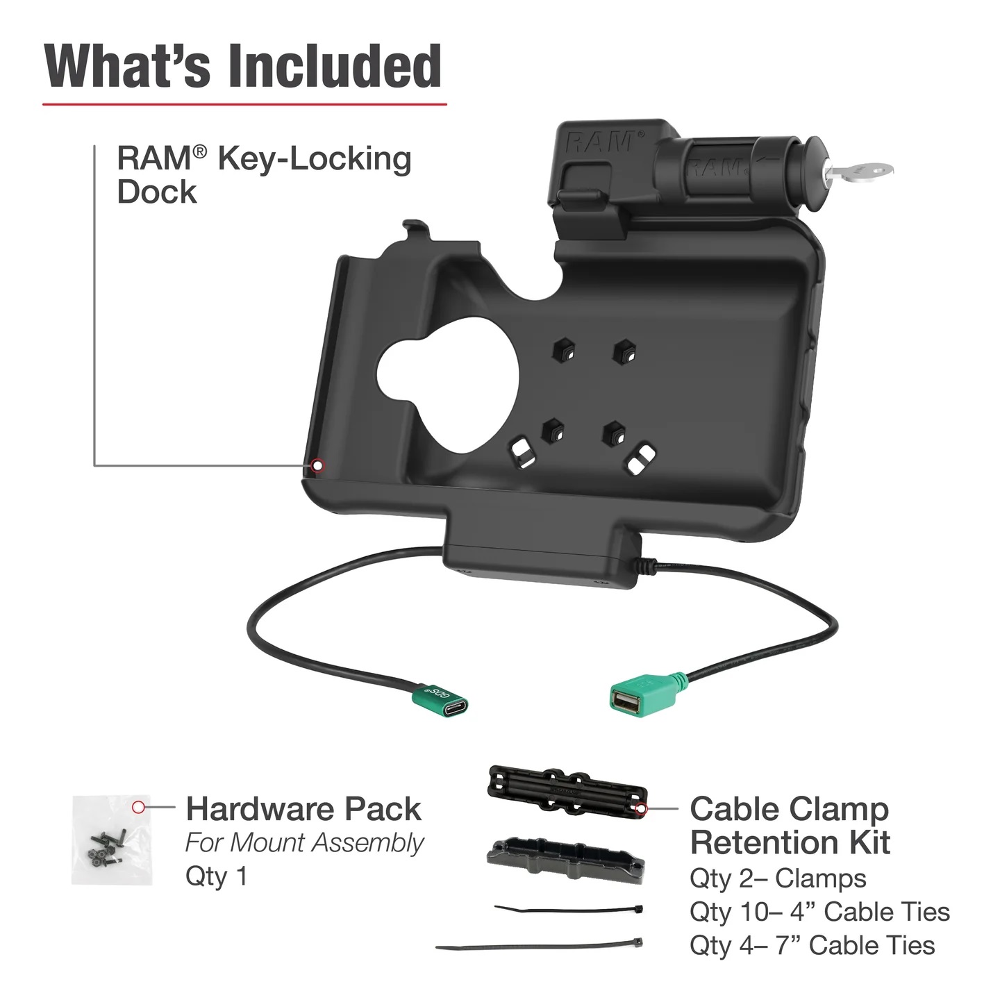 RAM-HOL-SAM58CPKL-1AU EZ-Roll'r™ USB-C Ladedock für Samsung Tab Active 5/3/2 - Data USB-A, mit Schloss 5