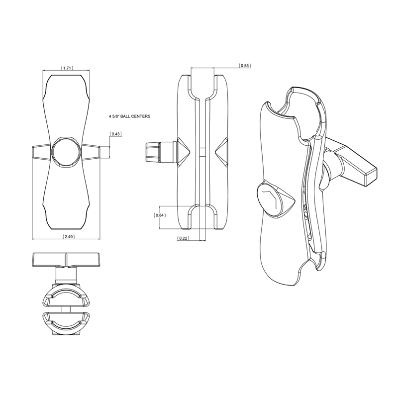 RAM-201U Socket-Arm mittellang aus Aluminium 3