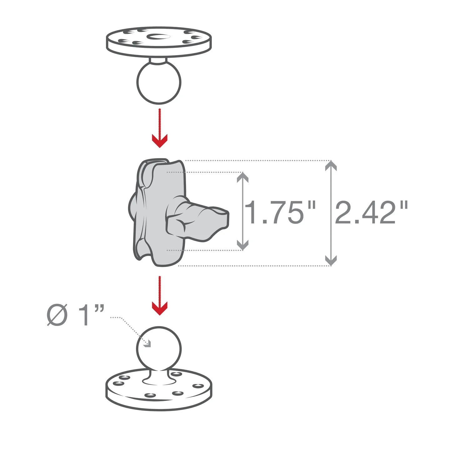 RAM-B-201-ACHU Socket Arm B kurz - Aluminium - verchromt 2