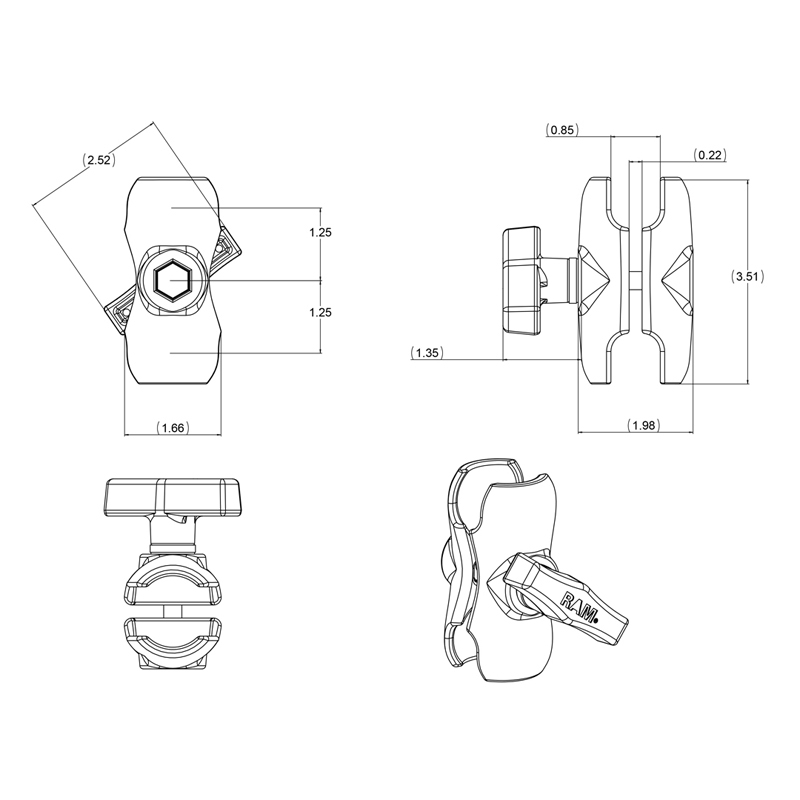 RAM-201U-B Socket-Arm kurz aus Aluminium 3