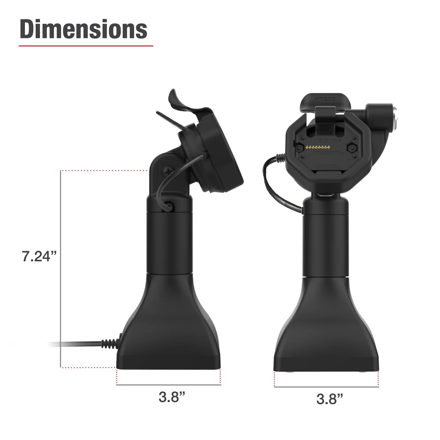 RAM-GDS-DOCKLR-D11-7-U3C GDS® Uni-Conn™ Pedestal Dock 7", abschließbar, Tilt & Swivel-Gelenk, mit USB-C 3