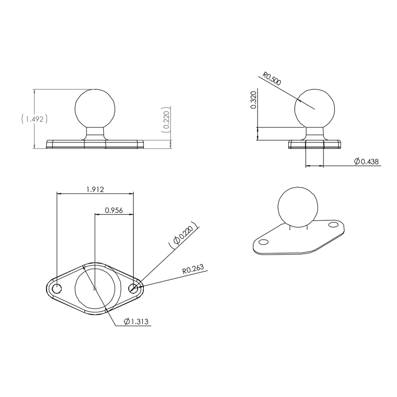 RAM-B-238U Ram Mount Diamond Base mit B-Kugel 4